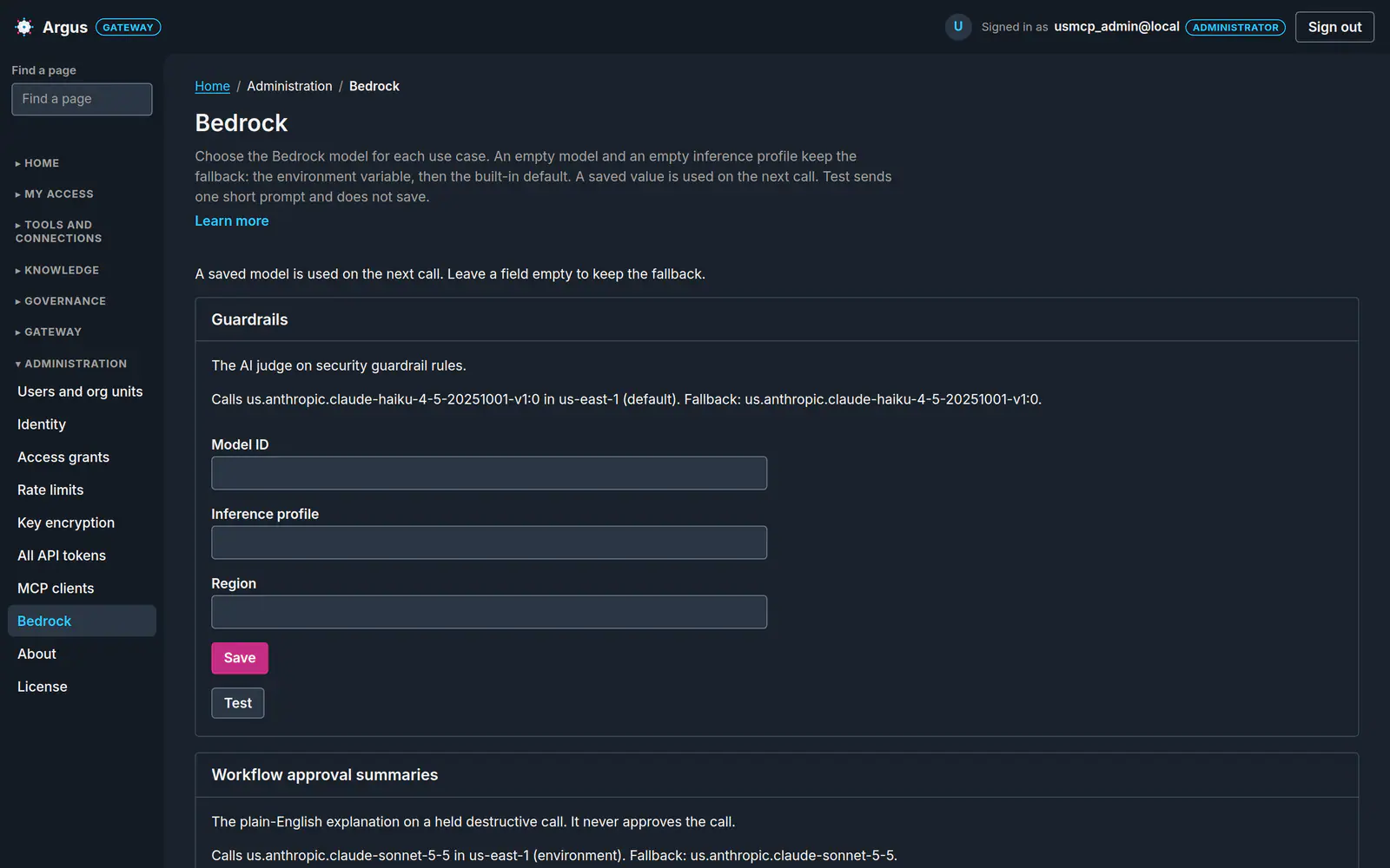 Argus admin console