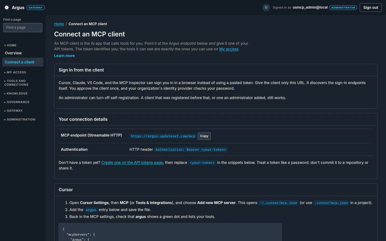 Connecting an AI client to Argus