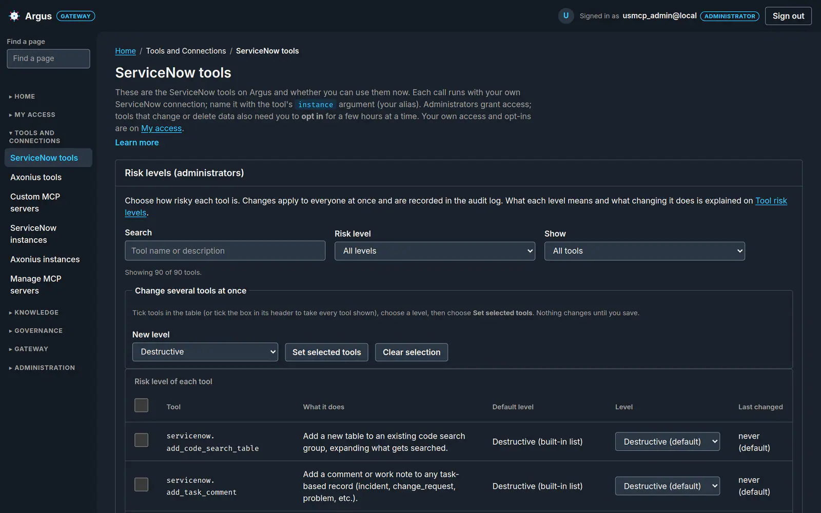 Argus tool catalog