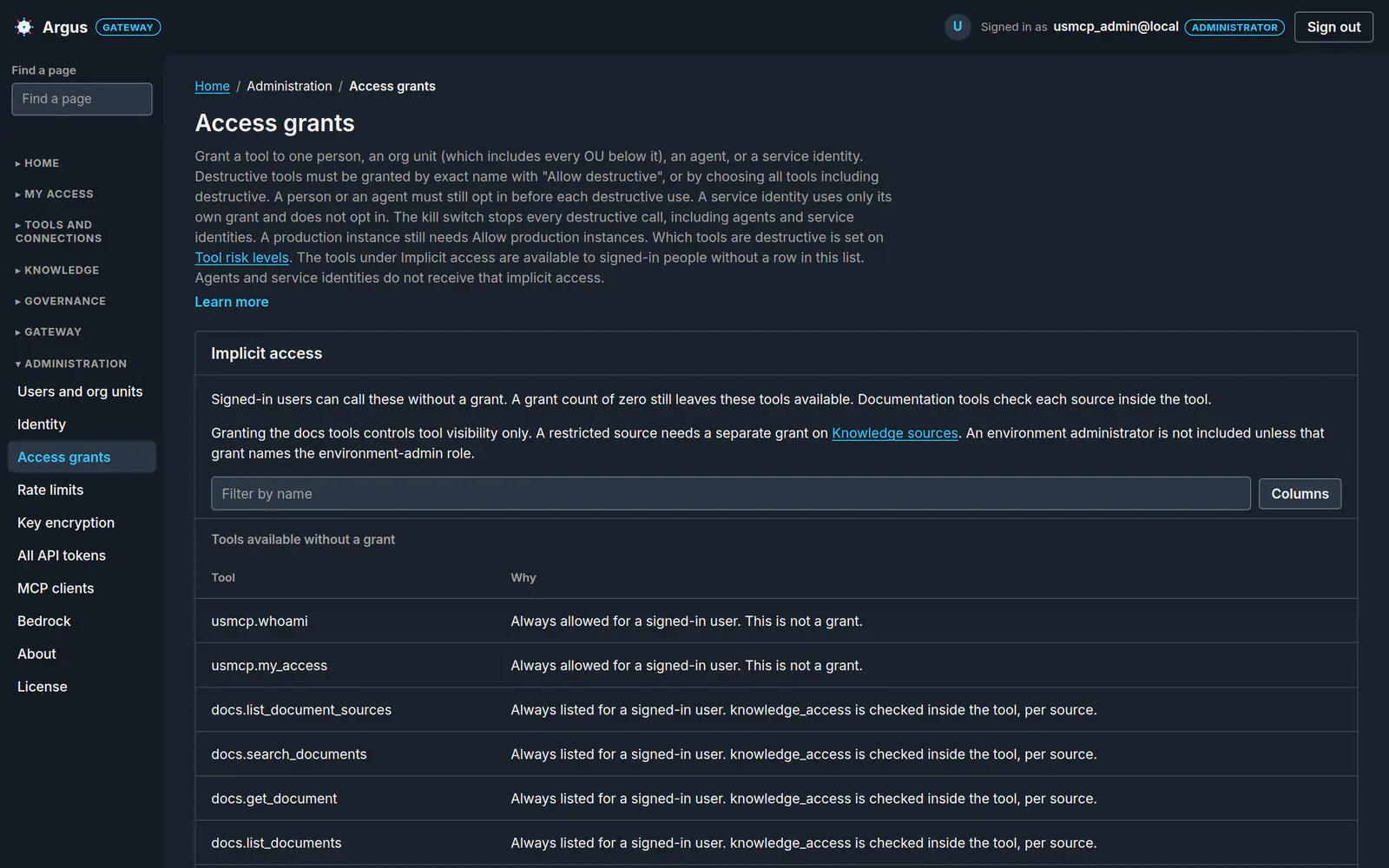 Argus access grants