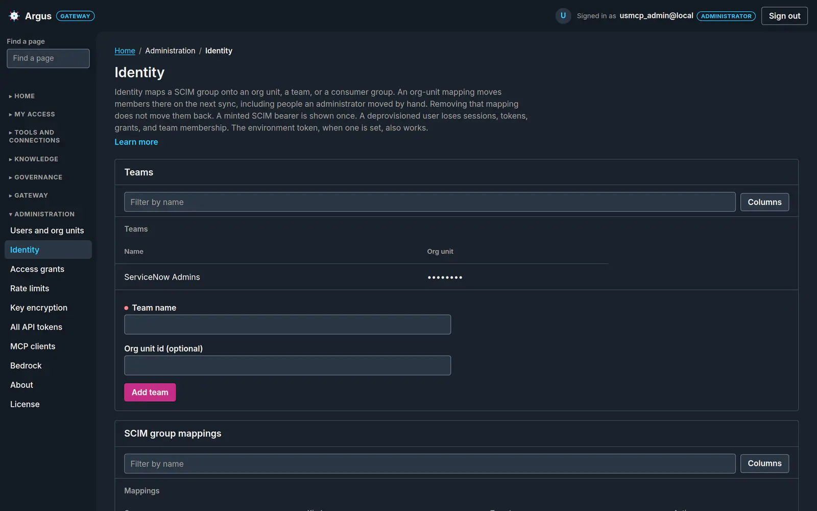 Argus identity and SCIM